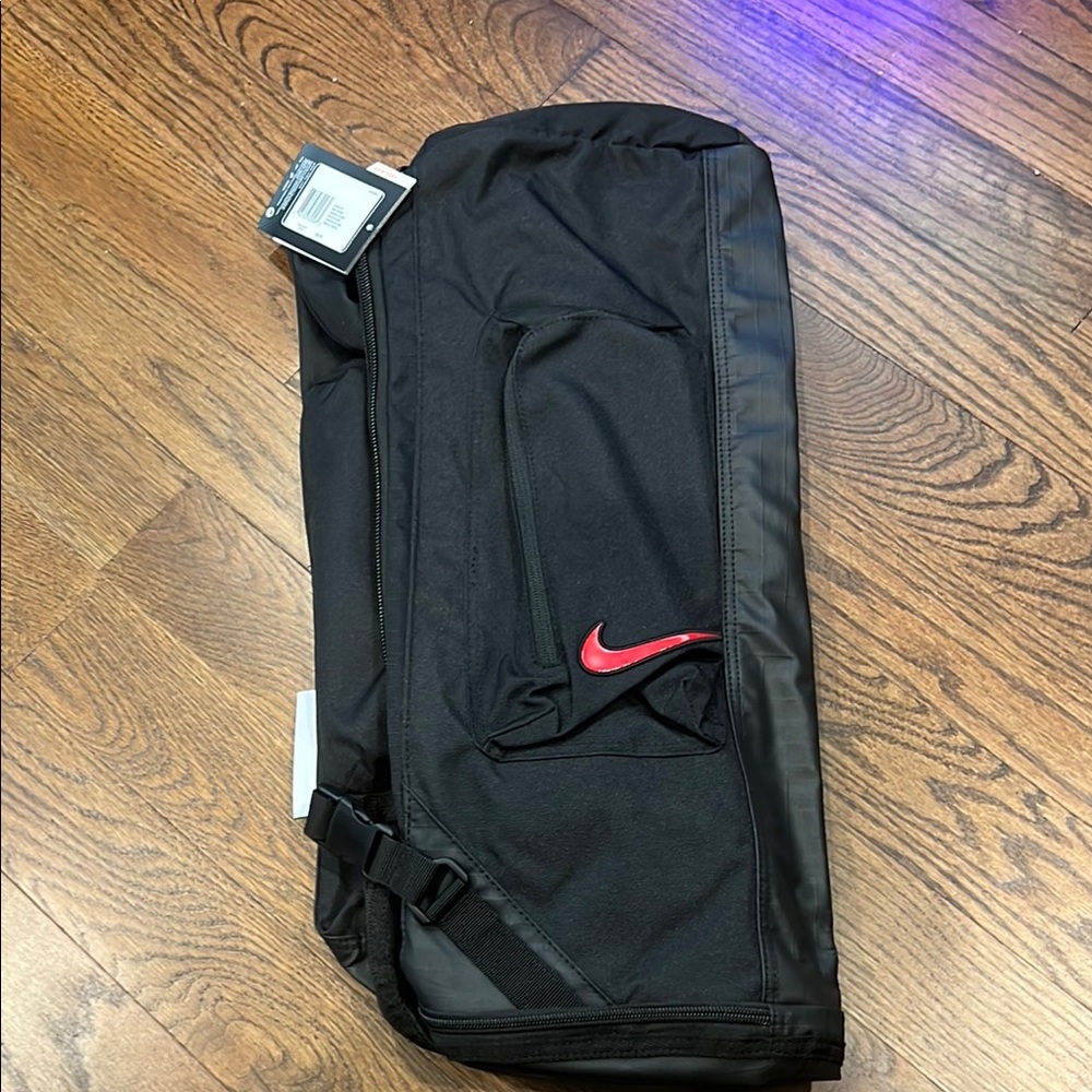 NWT Black Nike Sports Duffel Bag with Red Logo